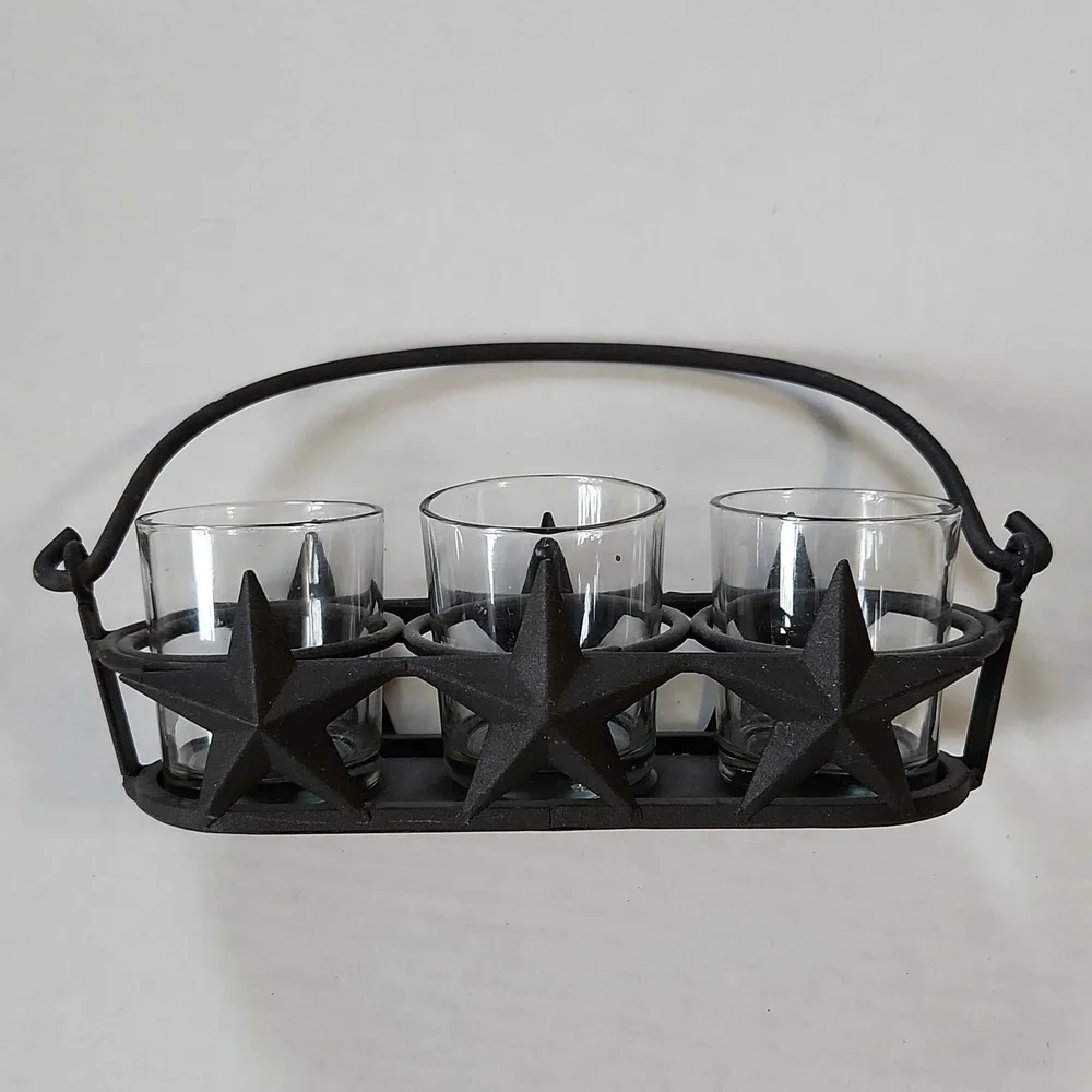 Bronze Star 3 Glass Votive Candle Metal Holder with Bar